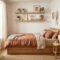Modern studio apartment layout with open bookshelf room divider and distinct living zones